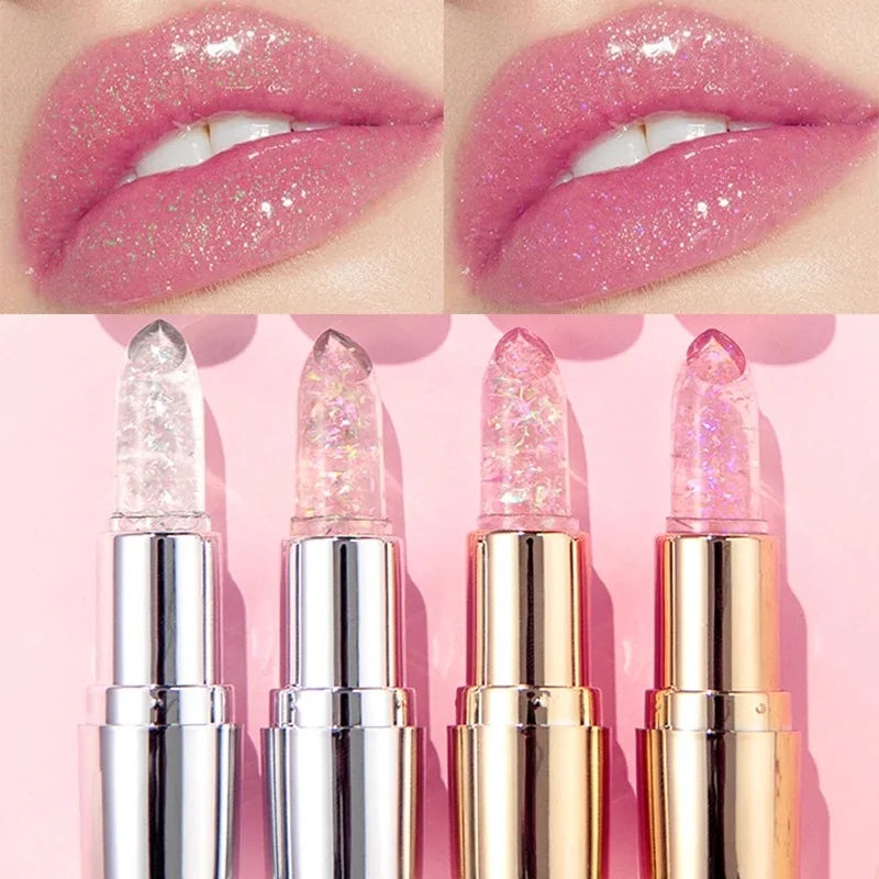 QIBEST Glitter Lip Balm – Color-Changing Crystal Jelly Gloss