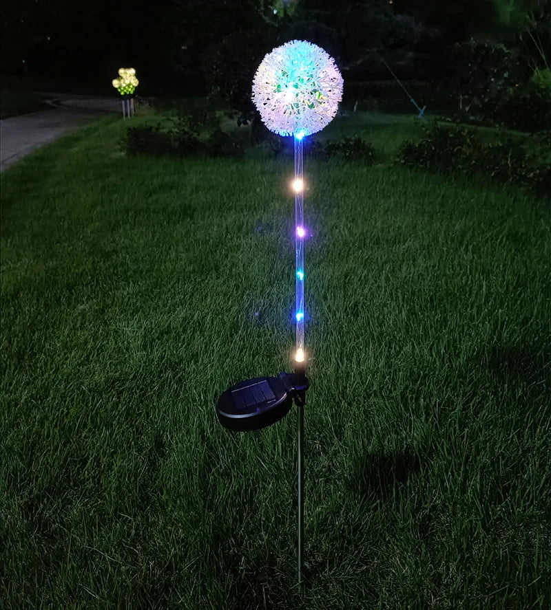 3 Solar Dandelion Lamps, Outdoor Ground Insert Lawn and Courtyard Decorative Lamps, LED Scallion Ball Flower Landscape Lamps Oasis Select 1 head color light
