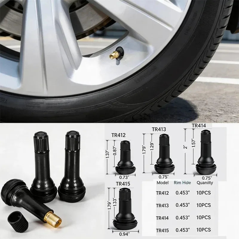 4/8/24PCS Car Tubeless Tire Valve Tire Valve Stem TR412/TR413/TR414/TR415 with Dust Cover Black Rubber Snap on Tire Valve Stem Oasis Select