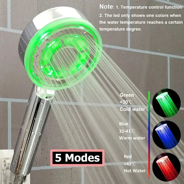 New Temperature Control 3/7 Color Changing LED Anion SPA Shower Head Water Saving Handheld Bathroom Home Innovative Accessories Oasis Select 5 Mode 3 Color