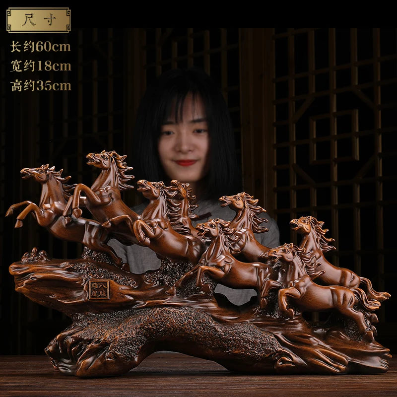 Painted eight horse decorations Chinese Zodiac horses modern Chinese Style TV cabinets porch office decorations Oasis Select C large