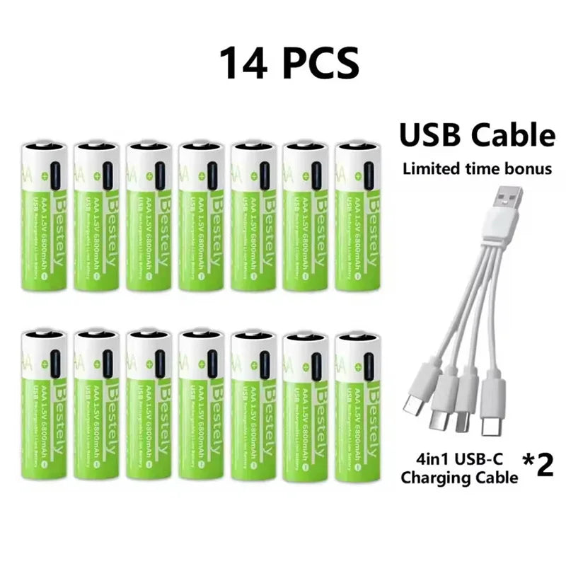 AAA Rechargeable Lithium Battery 2025 New 6800mAh Large Capacity, USB-C Charge, for Cameras, Electric Toothbrushes, Shavers Oasis Select 14 PCS Batteries 1.5V
