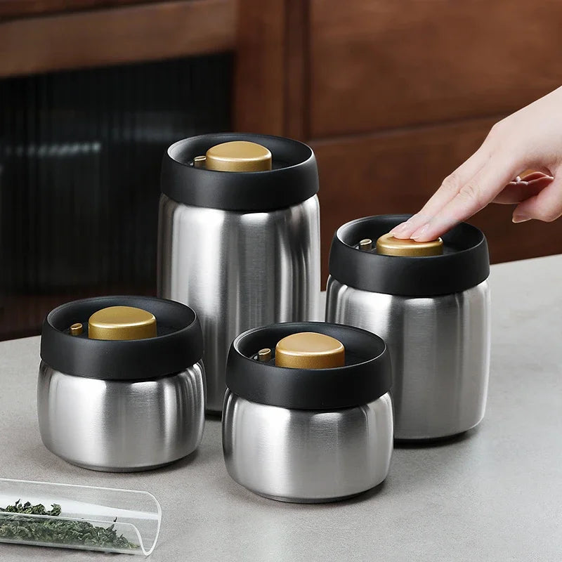 Stainless steel tea sealed jar Moisture-proof household tea storage jar press vacuum high-grade coffee bean sealed jar Oasis Select