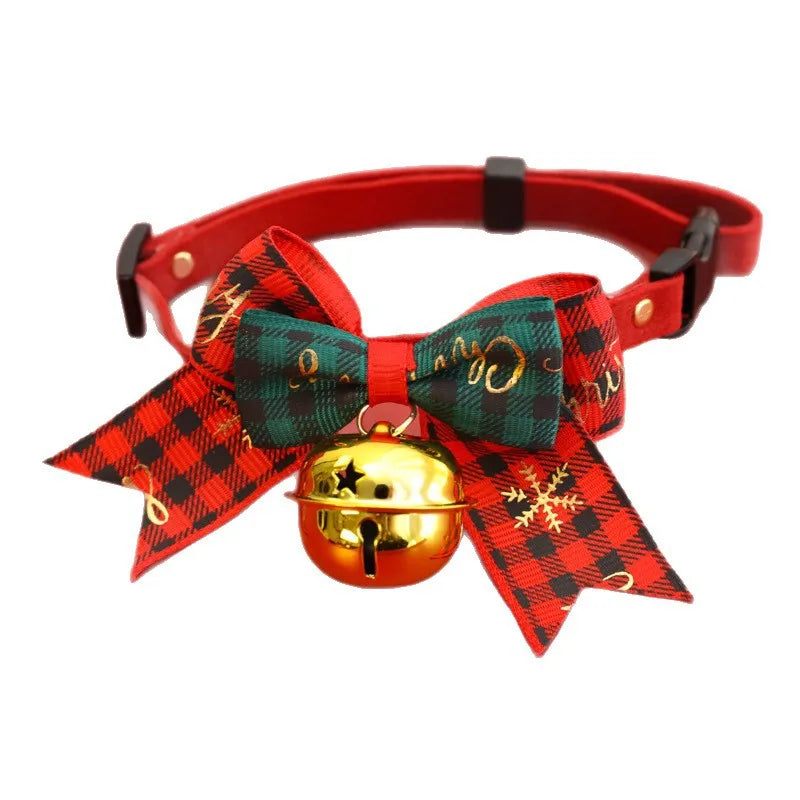 Christmas Pet Collar with Bell Bow Red Green Themed Adjustable Dog Cat Necklace Holiday Party Photo Prop Pet Fashion Oasis Select