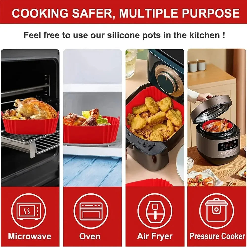 Reusable Airfryer Pan Liner Accessories Silicone Air Fryers Oven Baking Tray Pizza Fried Chicken Airfryer Silicone Basket Oasis Select