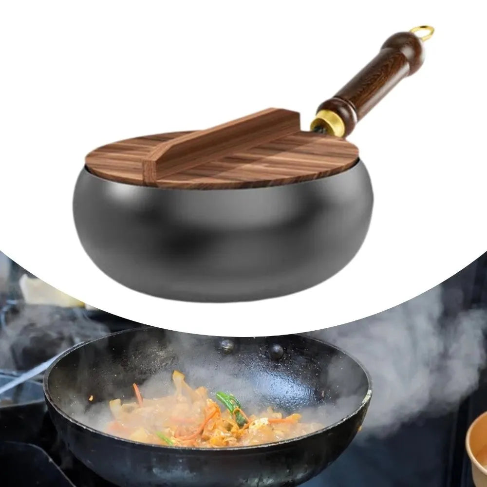 Wrought Iron Flat Bottom Wok – Uncoated Nonstick Stir Fry Pan
