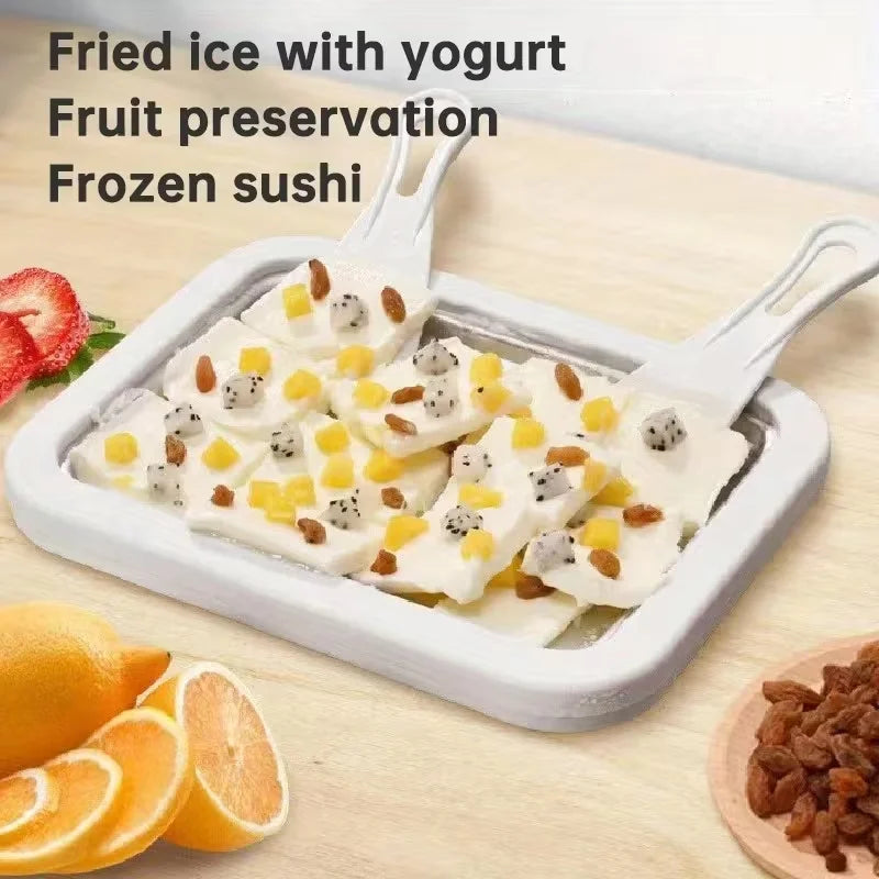 Household Ice Cream Maker Pan with 1 Scraper Instant Rolled Ice Cream Maker DIY Sorbet Frozen Yogurt Maker Ice Stir Fry Machine Oasis Select