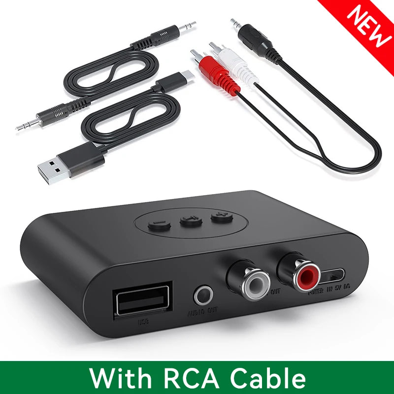 Bluetooth 5.2 Audio Receiver NFC U Disk RCA 3.5mm AUX USB Stereo Music Wireless Adapter With Mic For Car Kit Speaker Amplifier Oasis Select (New)With RCA Cable