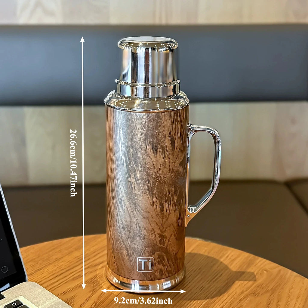 Wood Grain Insulated Water Bottle with Handle Removable Drinking Lid Portable Heat Retention Flask for Office Travel Daily Oasis Select 1000ml 600-1000ml