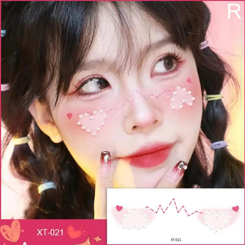 Cute Love Hearts Face Temporary Tattoos for Girls Face Makeup, Eye Shadow Stickers Waterproof Fake Tattoos Party & Festive Looks Oasis Select R
