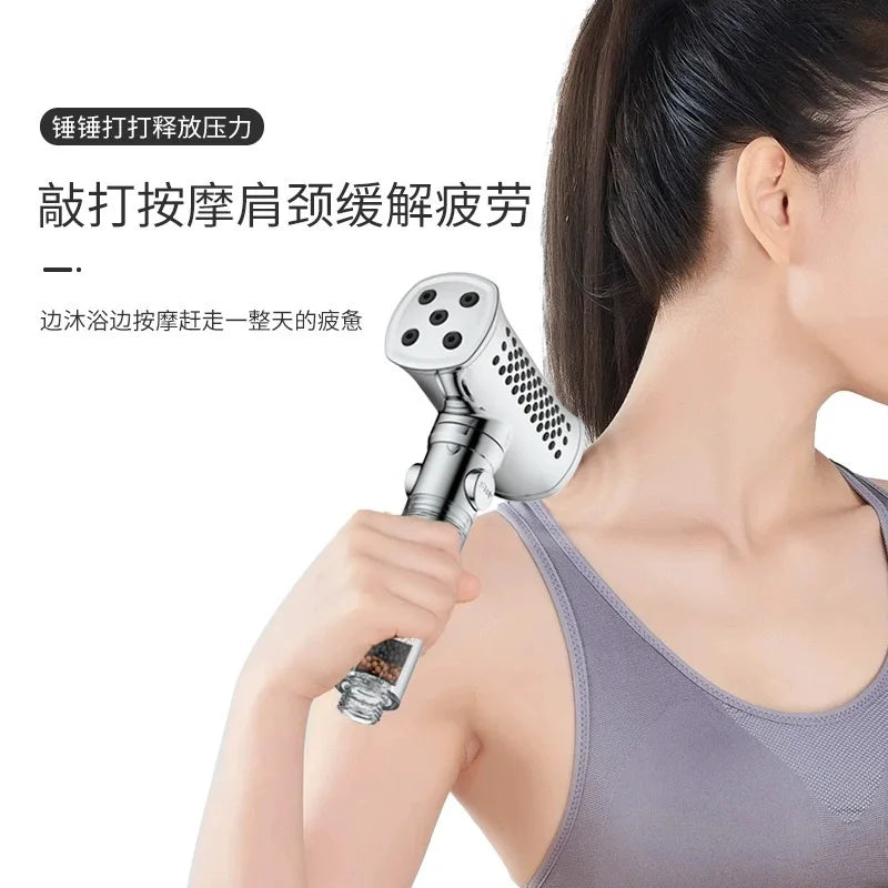 New 5 Modes Hammer High Pressure Water Saving Filter Shower Head Beauty Massage Shower Stress Reliever Bathroom Accessories Set Oasis Select