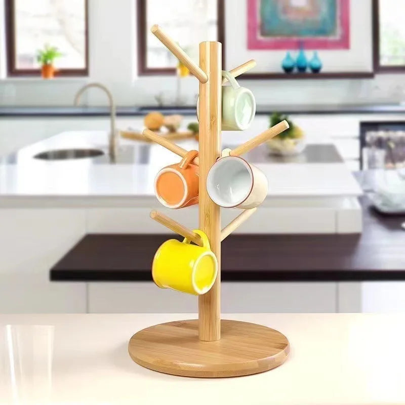 Set Tree Shape Wood Coffee Tea Cup Storage Holder Stand Mug Hanging Display Rack Drinkware Shelf 6 Hooks Home Kitchen1 Oasis Select