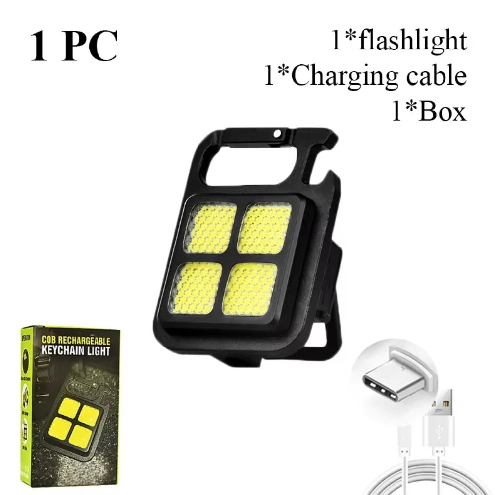 Mini Keychain Flashlights LED Side Light USB Rechargeable Torch COB Work Lamp Ultra Bright Portable Lantern for Camping Hiking Oasis Select 3mode 1PC