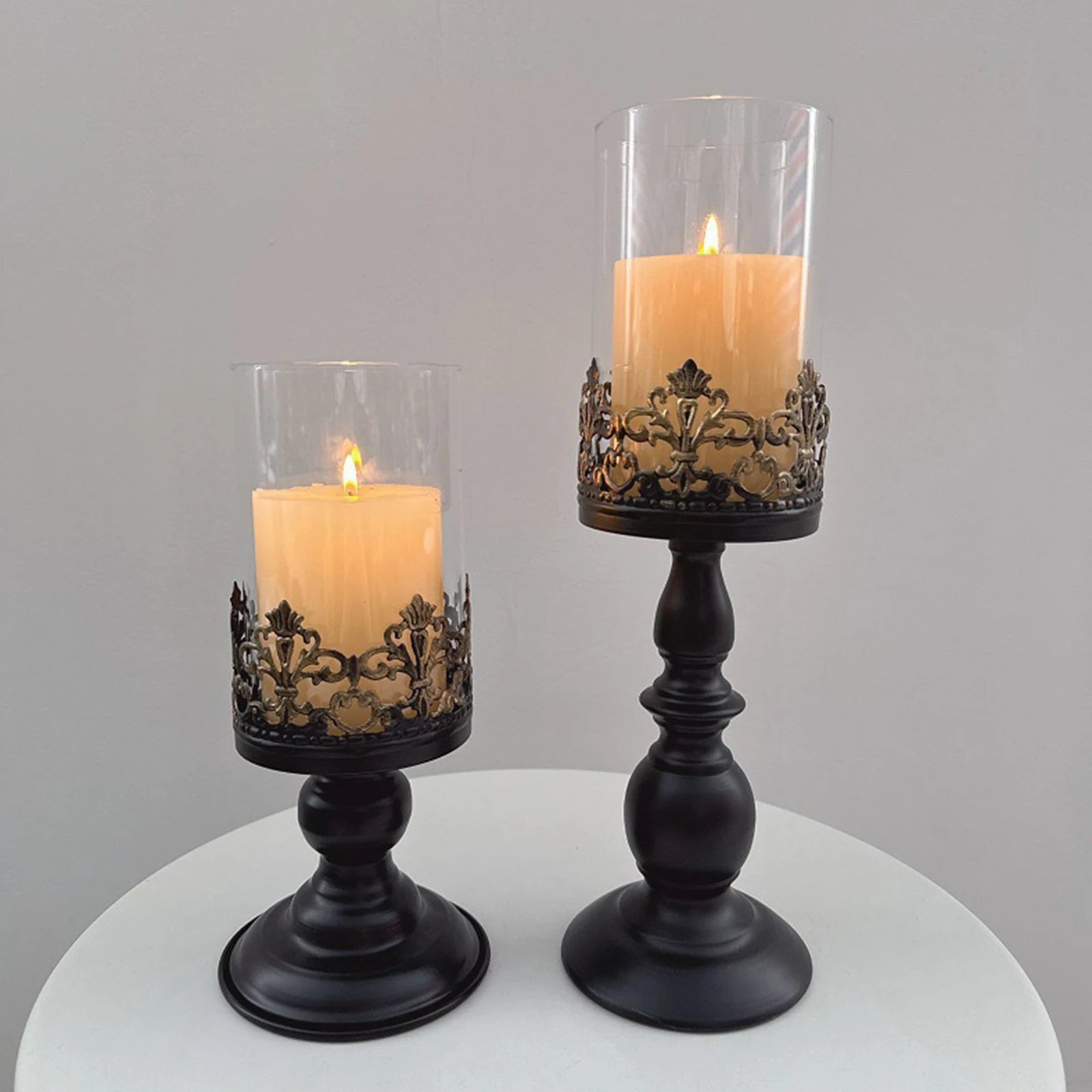 2pcs/set Black Pillar Iron Candle Holders Fits for Christmas Table Decoration As Centerpieces in Living Room,dining Room,mantle Oasis Select
