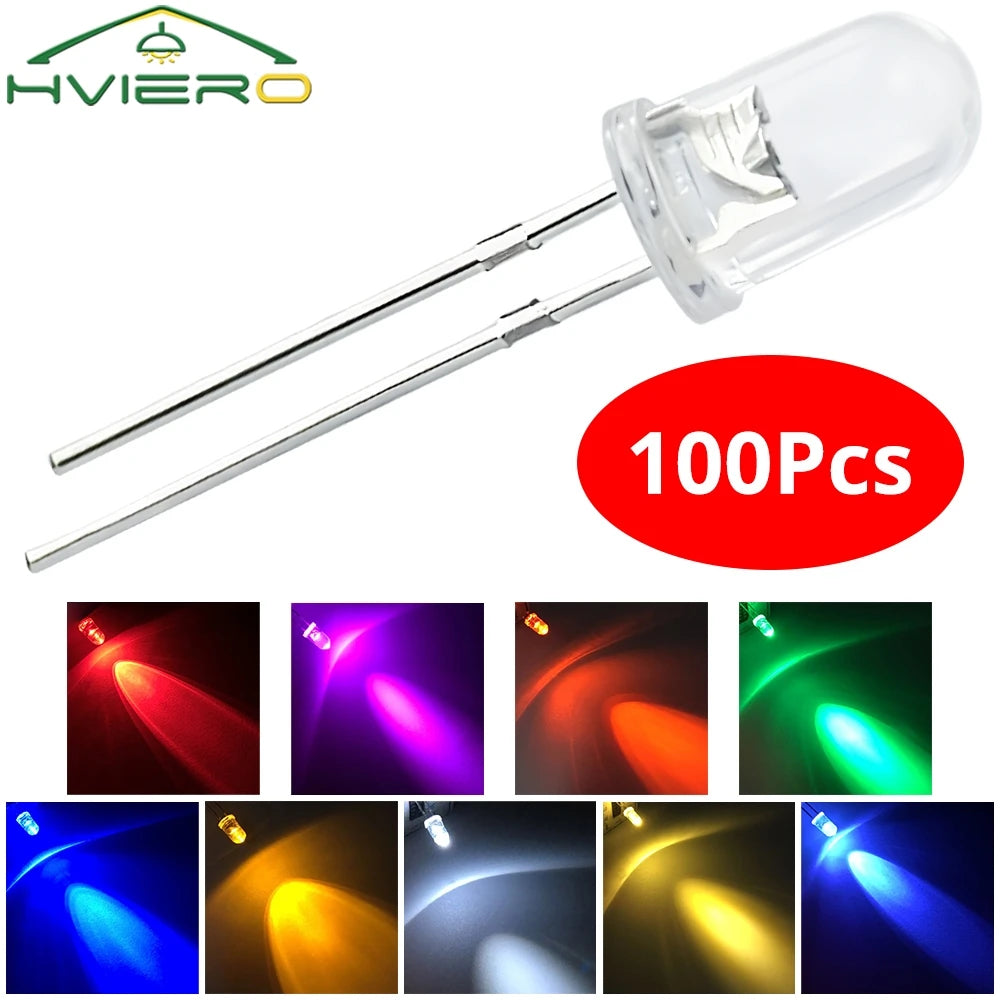 100pcs 5mm LED Diodes – Super Bright Water Clear DIY Bulbs