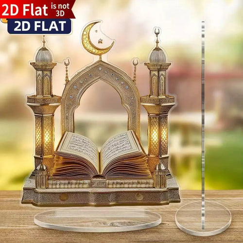 1pc 2D Quran Acrylic Desktop Decor - Ramadan Moon Star Design, Eid Al-Fitr Home Ornament, Muslim Festival Decoration Gift Oasis Select