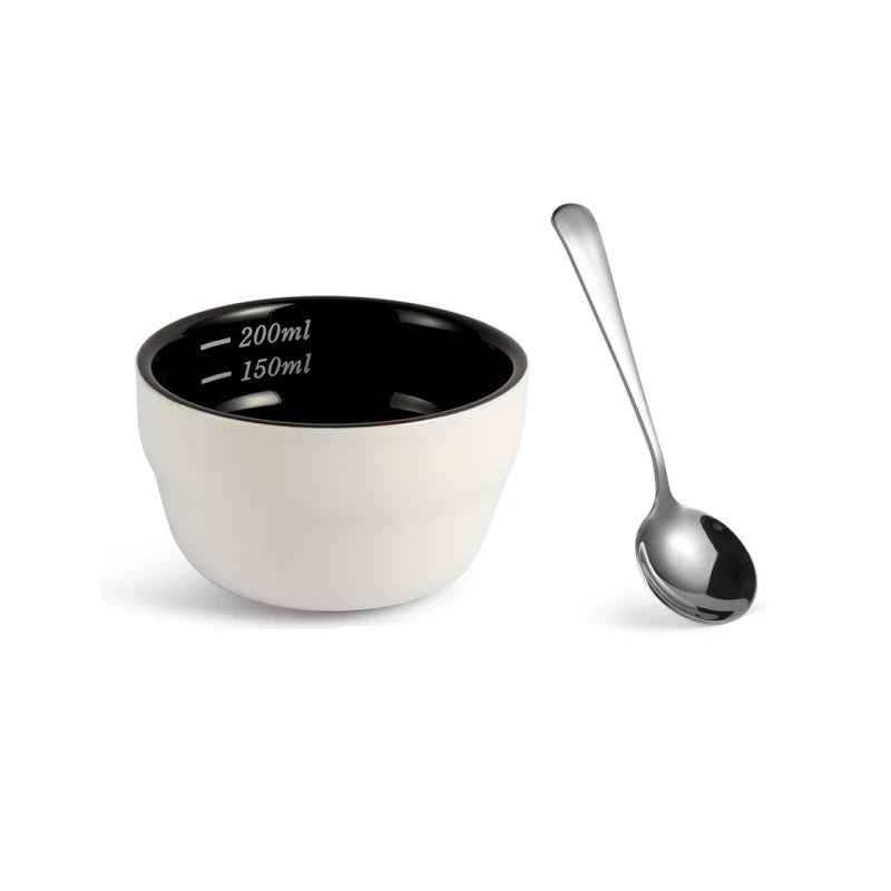 200ml Coffee Cup Thickened Ceramic Measuring Bowl Heat Resistant U Cupping Cup with Spoon Espresso Measuring Cup with Scale Oasis Select Brown Bowl set