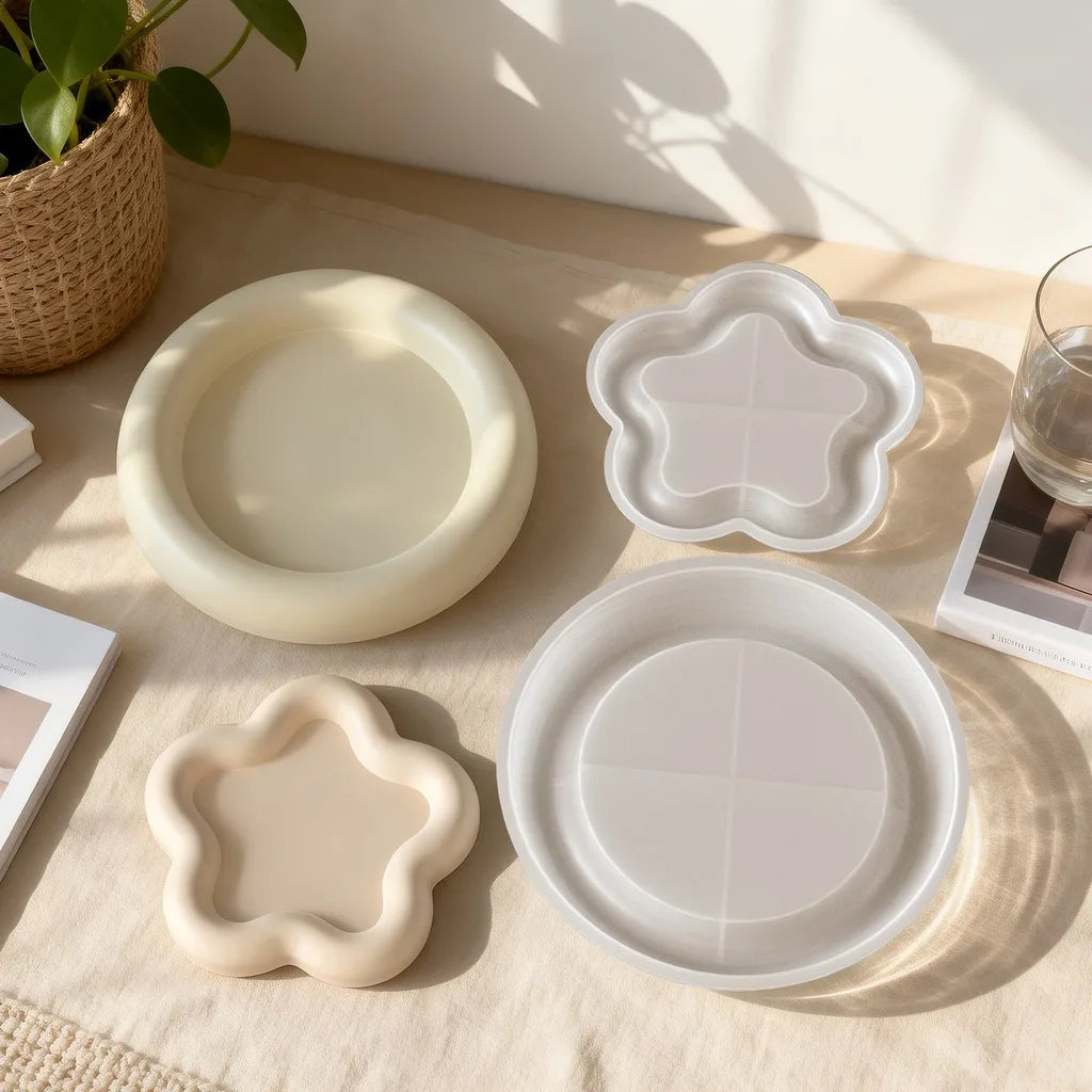 Cute Cloud Love Heart Concrete Tray Silicone Mold Round Gypsum Storage Tray Plaster Jewelry Display Plate Epoxy Resin Molds Oasis Select