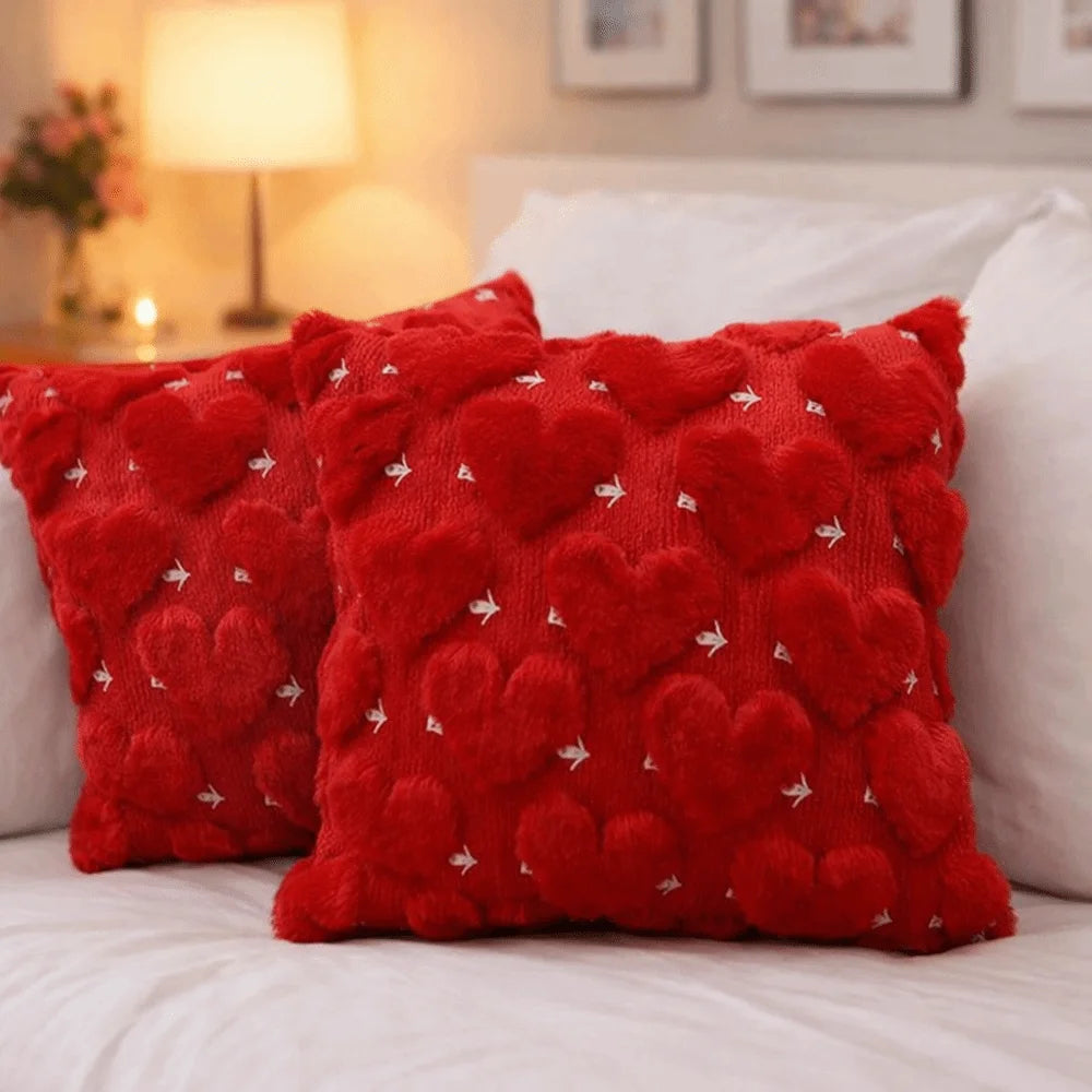 Heart Embroidery Pillow Cover 45x45cm | Soft Sofa Cushion Case