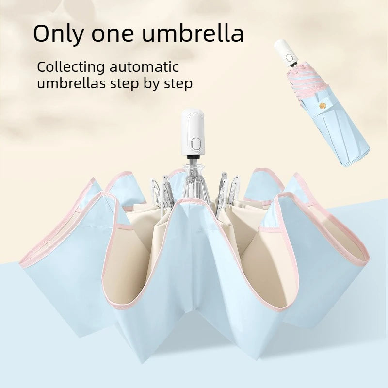 Anti-Rebound Automatic Folding Umbrella Color Glue UV Protection Sunshade Two-Purpose for Rain & Sun Ladies Parasol Oasis Select Icelandic oolong Aluminum 8K