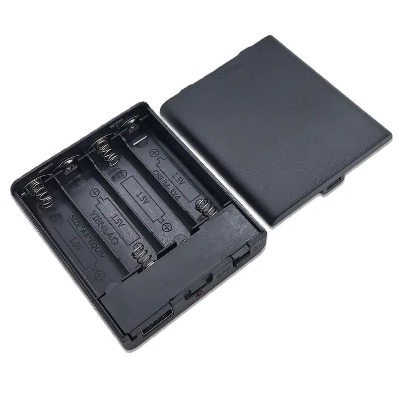 1Pcs 4 Slots AA Battery Holder No.5 Battery Case With Power Switch and USB Female Socket Indicator Light AA Battery Box Oasis Select