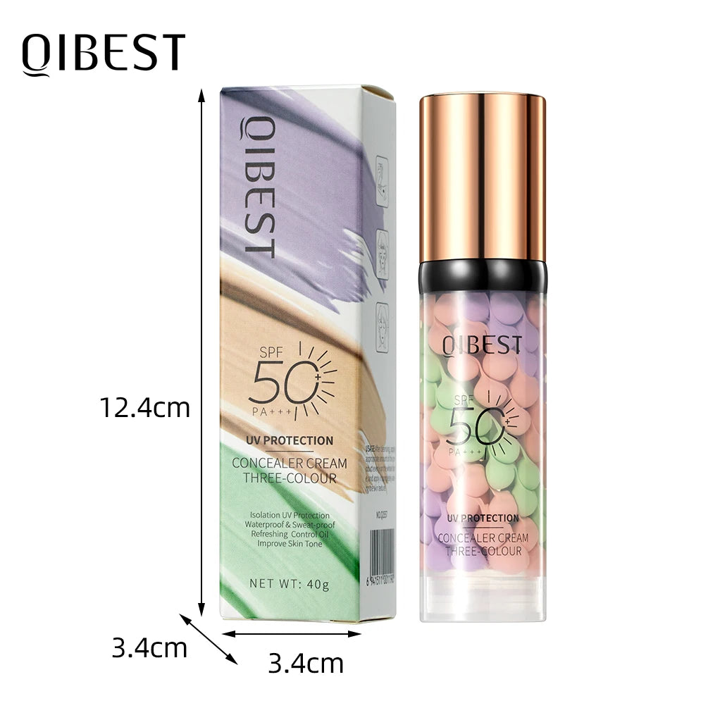 QiBest 3-in-1 Three Color Concealer Cream & Face Primer 40g
