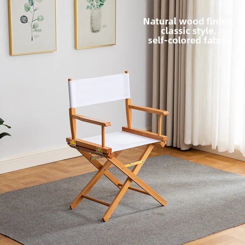 Beech director chair portable solid wood folding chair outdoor leisure chair makeup chair outdoor sketch chair bar chair fishing Oasis Select white cloth Z