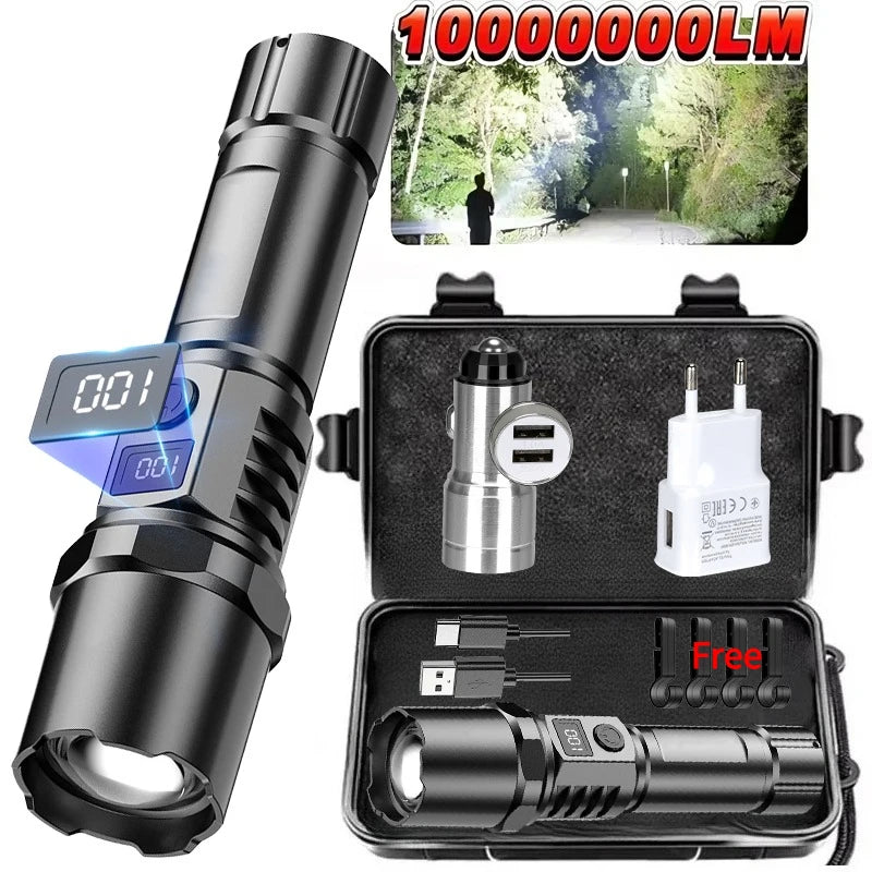 High Power Led Handheld Flashlight Portable Rechargeable Telescopic Zoom Waterproof Emergency Light for Outdoor Camping Cycling Oasis Select A-SET