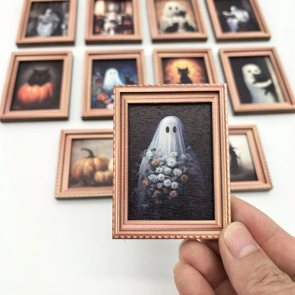 Halloween Magnetic Three-dimensional Fridge Magnet Ghost Witch Photo Frame Wooden Magnetic Decoration Oasis Select