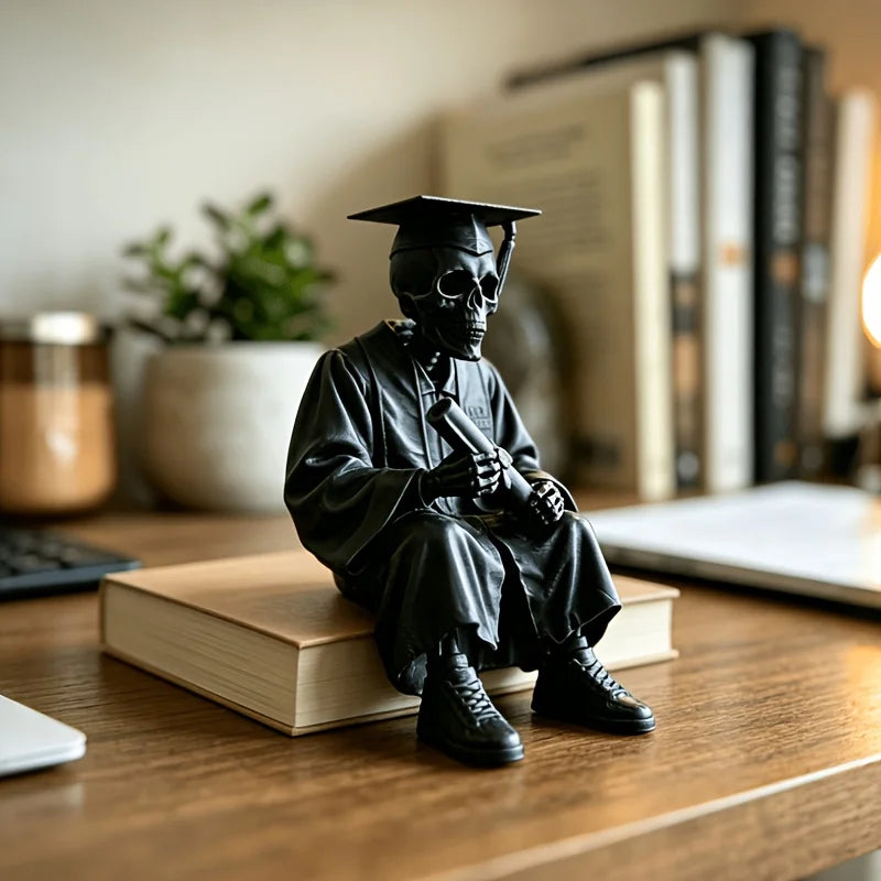 Graduate Skeleton Shelf Sitter Figurine Ornament Gothic Style Skull with Cap Diploma for Graduation Gift & Home Desk Decor Gifts Oasis Select