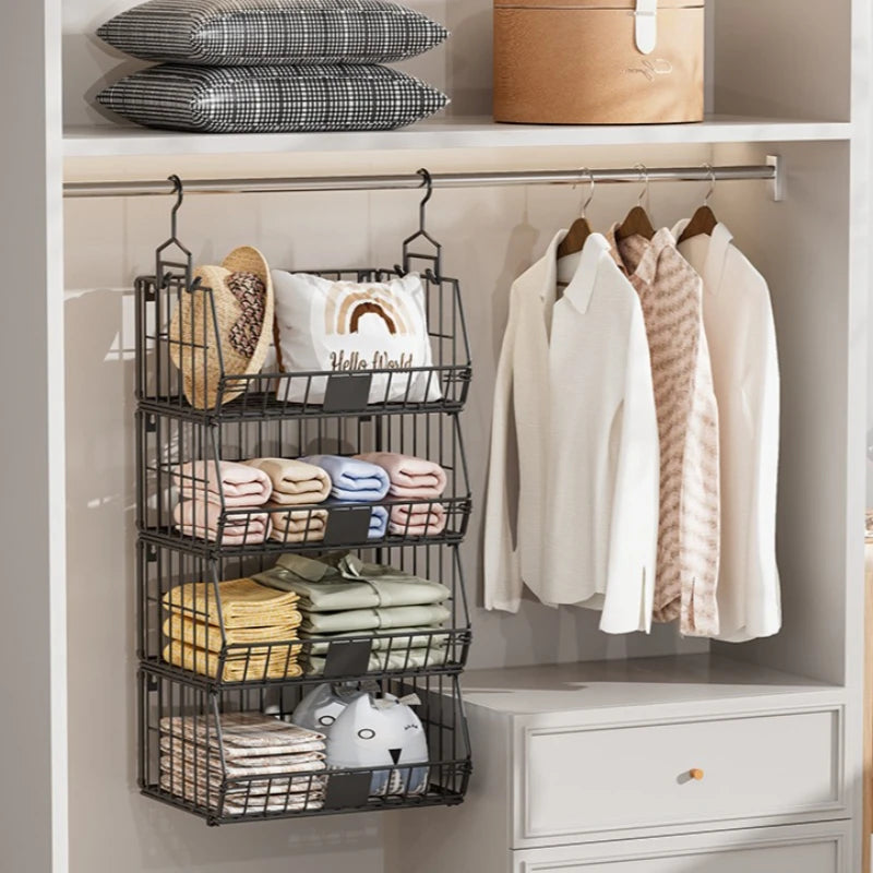 Wardrobe Storage Rack Suspended Layered Shelf Clothes Bags Organizing Basket Foldable Disassembly Storage Basket Oasis Select