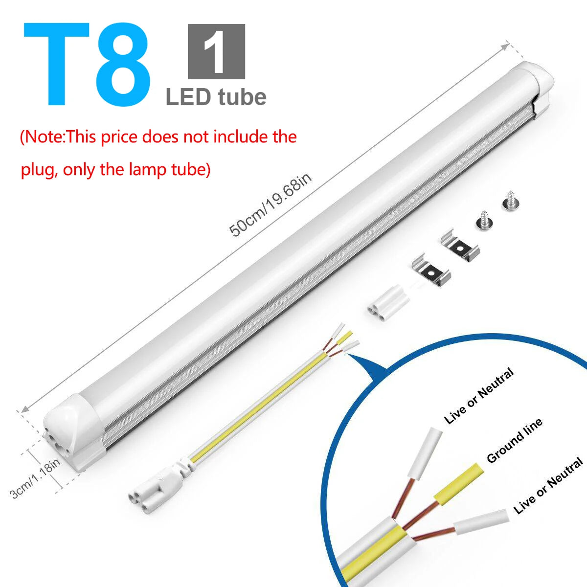 50CM LED Fluorescent Lamp High Quality Aluminum Bar Light T5 T8 LED Tube with AC220V EU Plug Swtich Energy Saving Home Wall Lamp Oasis Select 1x T8 Tube No Plug White 200-230V EU Plug