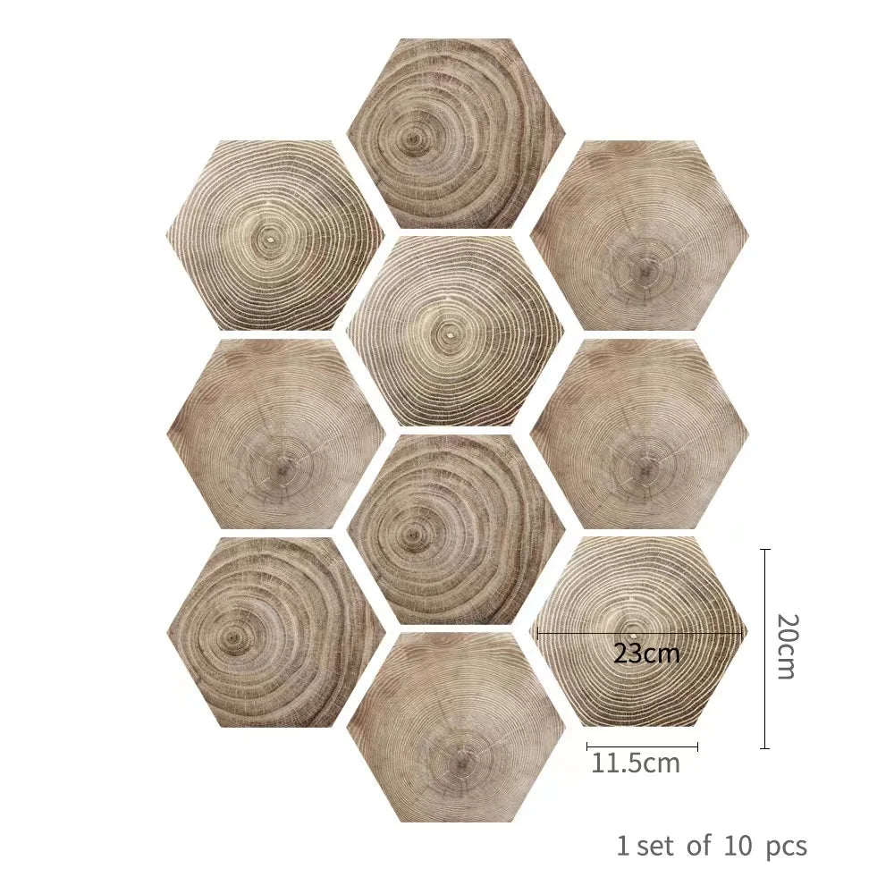 Walnut wood grain hexagonal wall sticker living room balcony waterproof and anti-skid self-adhesive floor sticker Oasis Select DB109 10pcs