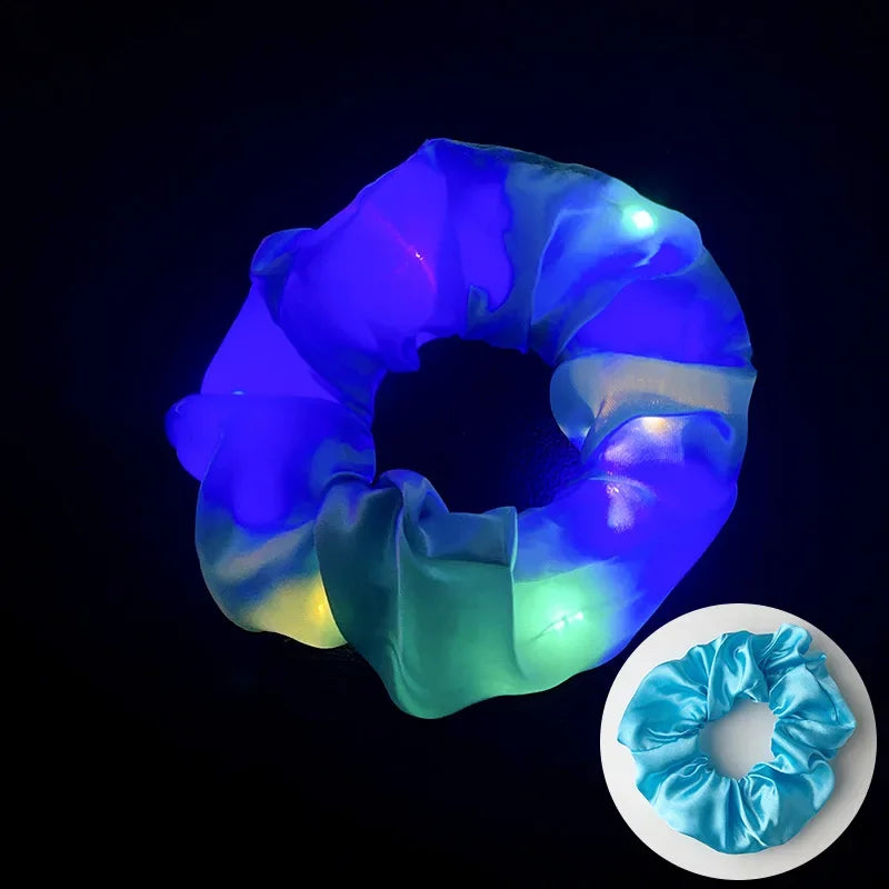 1-20PCS Light Up Scrunchie Flashing Hair Tie for Nightclub Party Rave DIY Glow in Dark Elastic Rope Accessory Concert Oasis Select Blue 20PCS