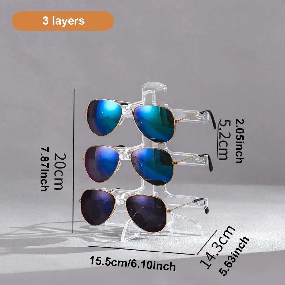 1pc Transparent multi-layer eyeglass frame, sunglasses display frame, desktop storage frame, minimalist storage frame Oasis Select 3 layers