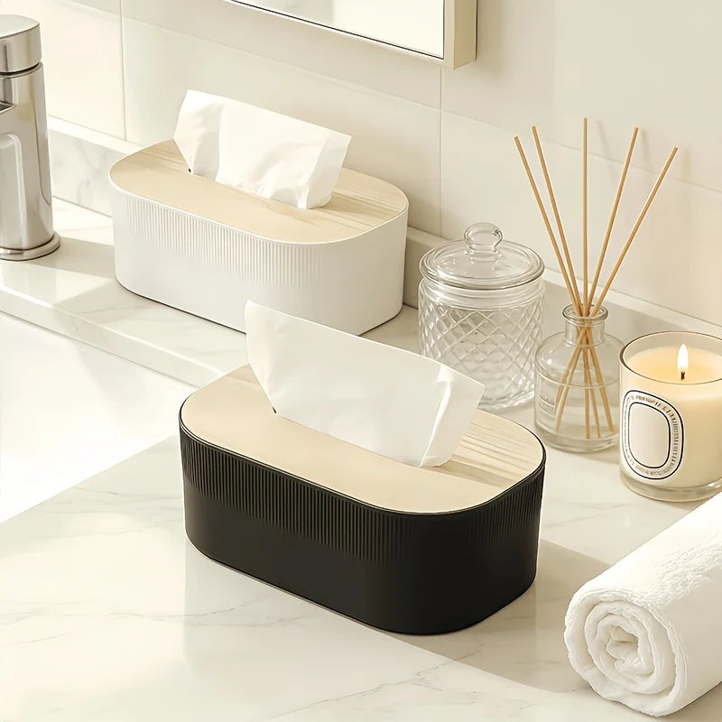 Nordic Minimalist Tissue Box Bamboo Lid Arch Napkin Dispenser Large Facial Paper Holder for Bathroom Bedroom Home Decor Oasis Select