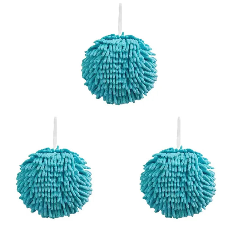 1/2/3pcs Chenille Hand Towels Kitchen Bathroom Hand Towel Ball with Hanging Loops Quick Dry Soft Absorbent Microfiber Towels Oasis Select 3pcs-Blue