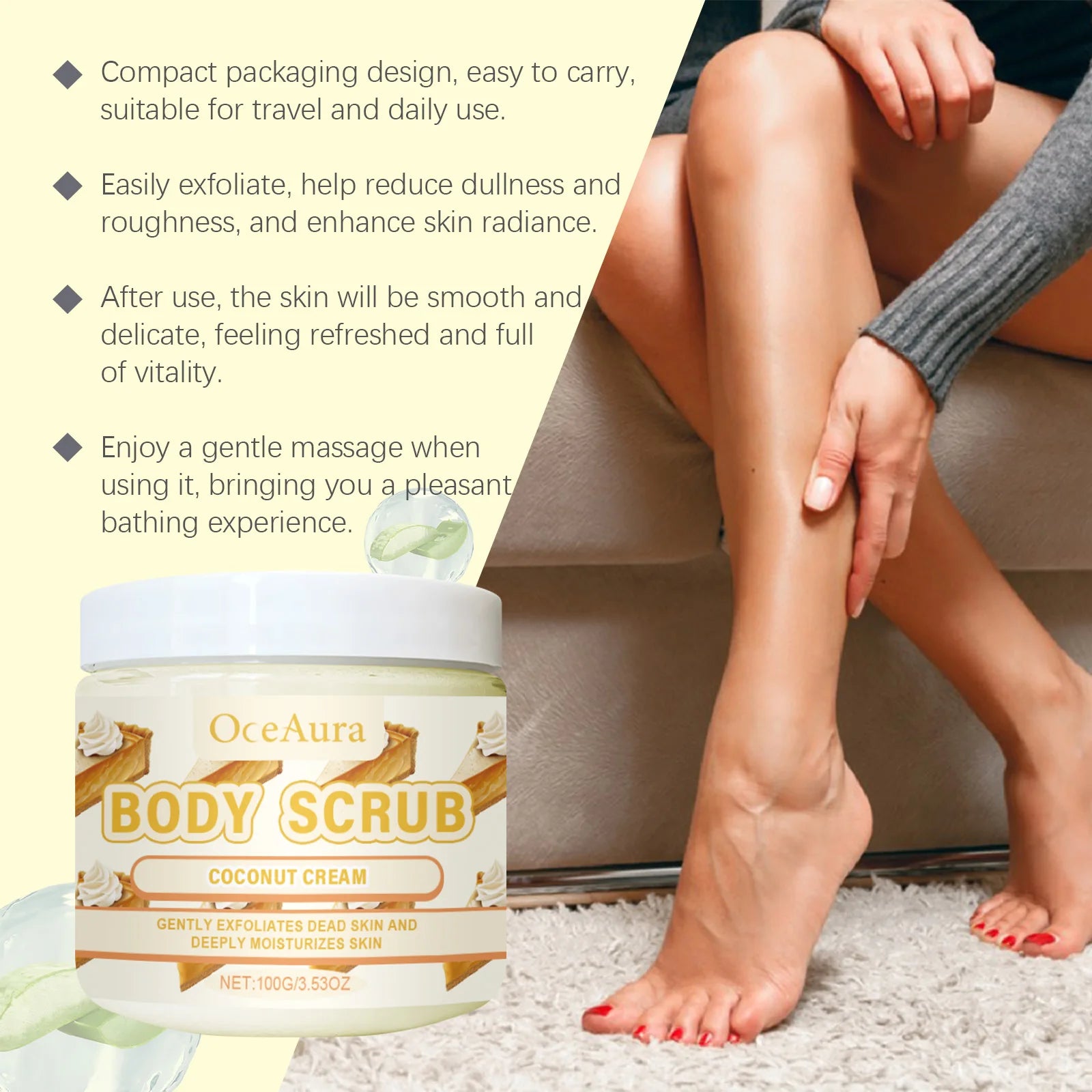 Body Scrub Cream for Bath Shower Deep Cleaning Whitening Exfoliating Removal Melanin Repair Brighten Moisturizing No Tight Oasis Select