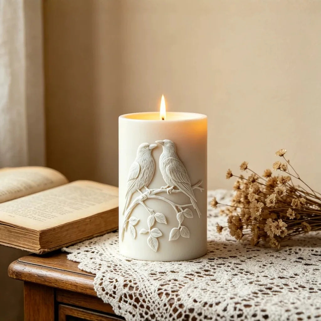 Two Birds On Branch Mold 3d Embossed 3d Embossed Candle Mold Cylindrical Silicone Mold Easy To Demold For Coffee Shop Decor Oasis Select