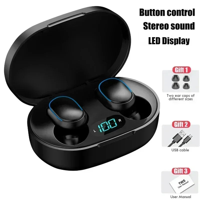 E7S TWS Earphone Bluetooth Headphones with Mic 9D Stereo Hifi Earbuds Wireless Headse Oasis Select black