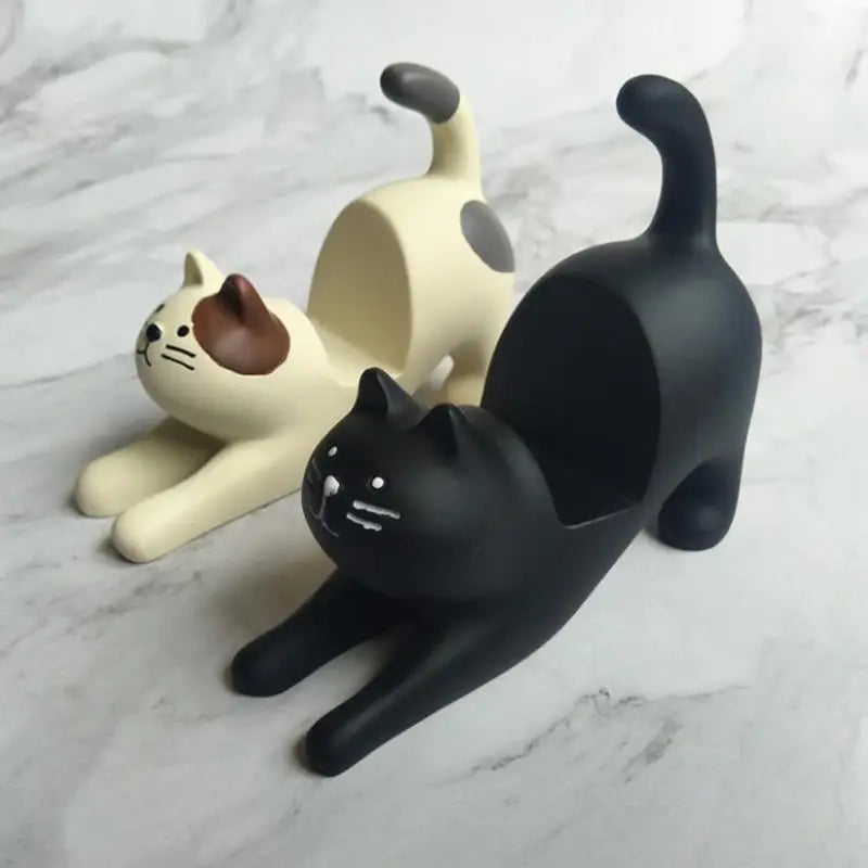 Cute Cat Phone Holder Cute Animal Desk Resin Phone Stand Cat Stretching Figurine Phone Cradle for Cat Lover Home Desk Decoration Oasis Select