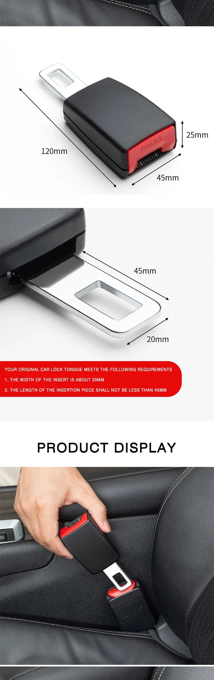 2-Pack Universal Car Seat Belt Extender Clip | Stainless Steel