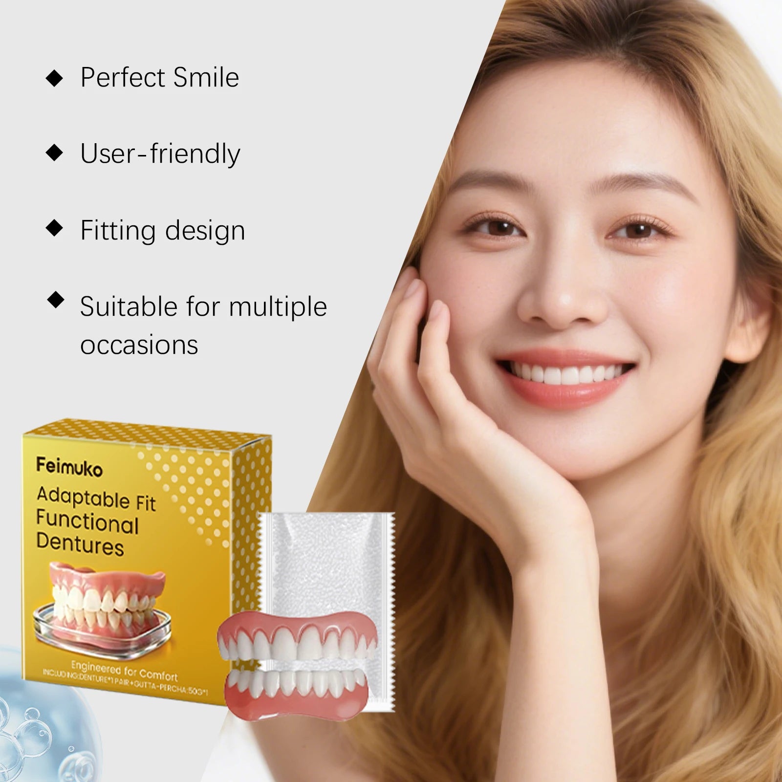 Silicone Fake Teeth Full Set – Realistic Upper & Lower Dentures Cosmetic Denture Set Oasis Select