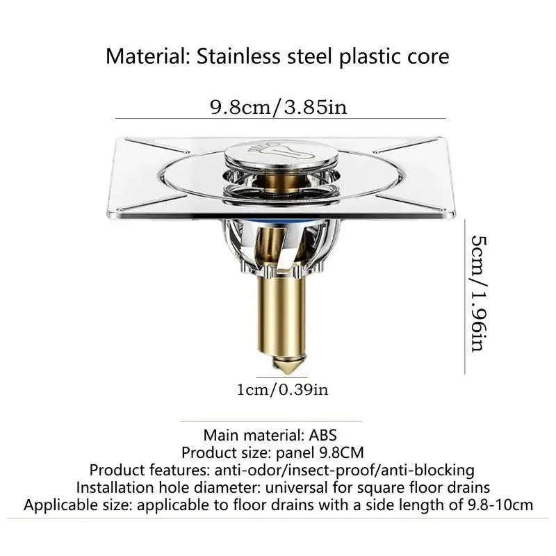 Bathroom Drain Stopper Shower Pop up Square Drain Strainer Sink Drain Stopper Foot Pedal Design Tub Hair Catcher for Home Oasis Select