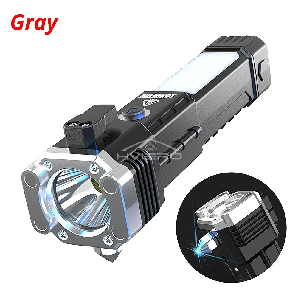 HVIERO COB LED Flashlight & Safety Hammer – USB Rechargeable