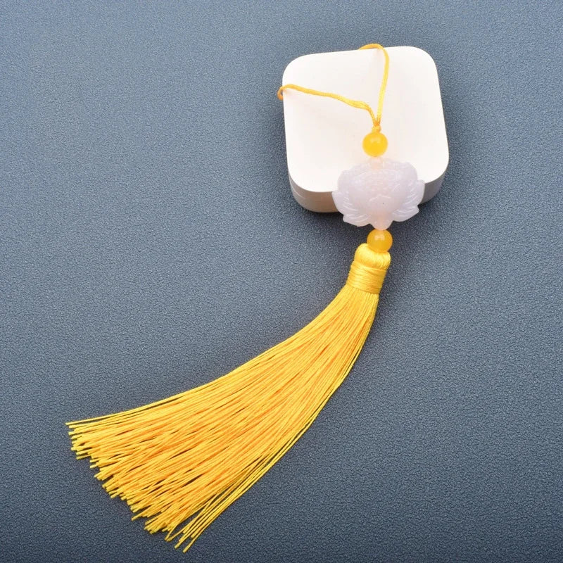 1 Pcs White jade lotus Fringe Trim Bookmark Silk Tassels Pendant DIY Sewing Curtains Accessories Clothes Bag Craft Supplies Oasis Select YELLOW 1 PCS