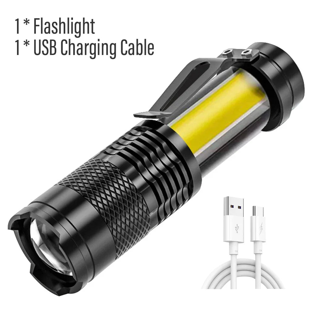 2000LM MINI Flashlights Built in Battery USB Charging LED Flash Light COB Zoomable Waterproof Tactical Torch Lamp Bulbs Lantern Oasis Select SK68 Pack list