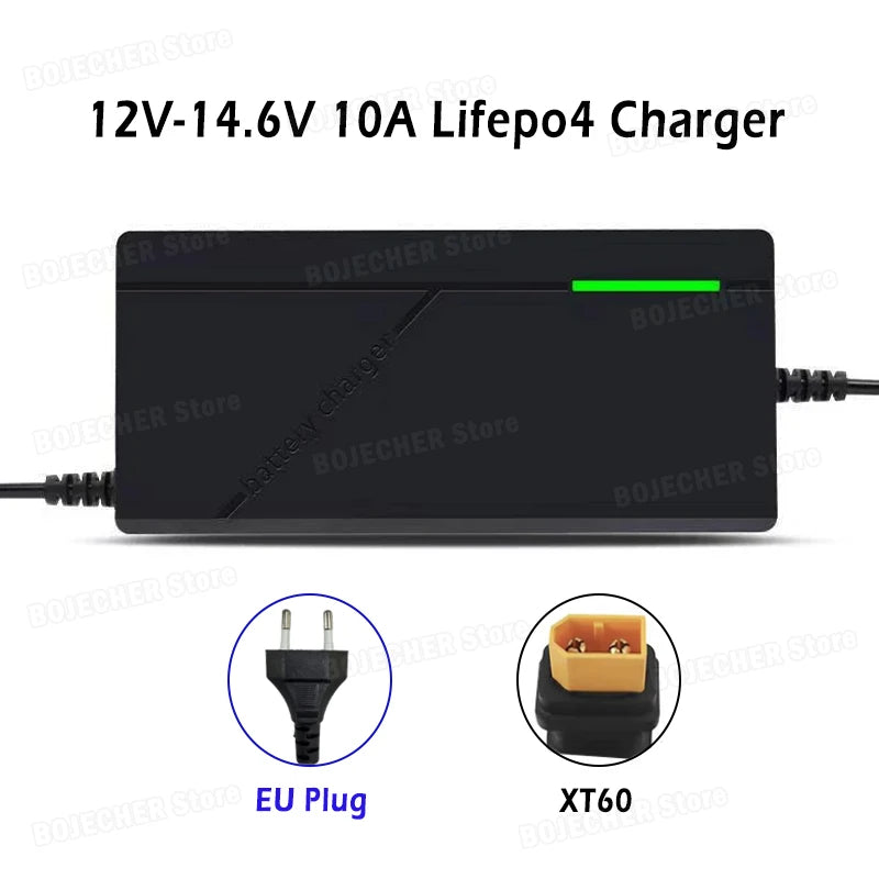 12V 10A Smart LiFePO4 Battery Charger 14.6V 4S AC110-240V