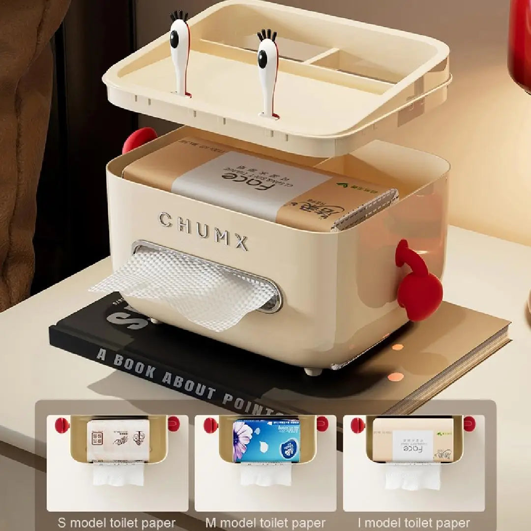 Tissue box, cartoon design crab boss, cute tissue storage box, multi-functional storage box for the living room, bedroom Oasis Select