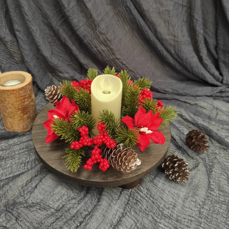 Christmas Candle Holder Wreath With Pinecones And Red Berries Candle Wreath Decorative Ornament Artificial Wreath Oasis Select